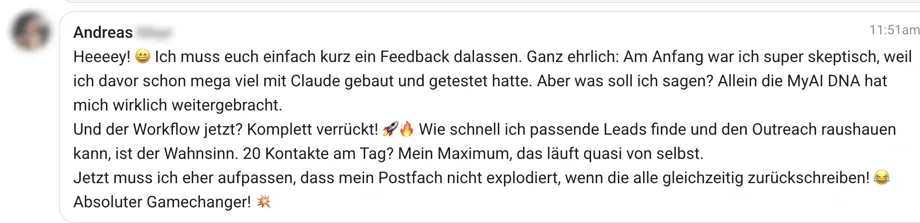 Chat-Feedback von Andreas zum KI-Outreach-System